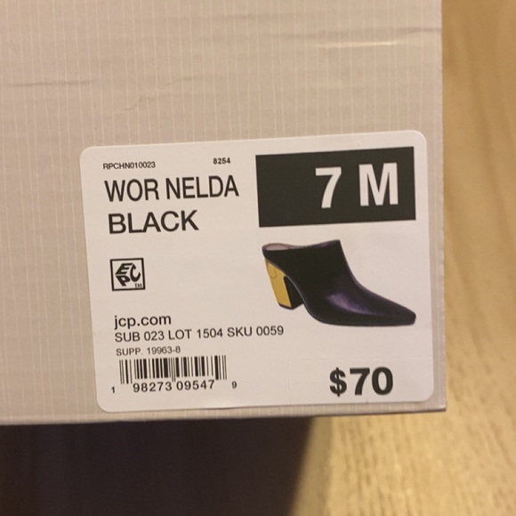 Worthington Black Mules with Gold Accent Block Heel - Picture 3 of 4